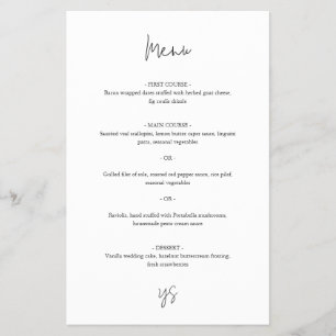Modern Black and White Chic Wedding Menu Flyer