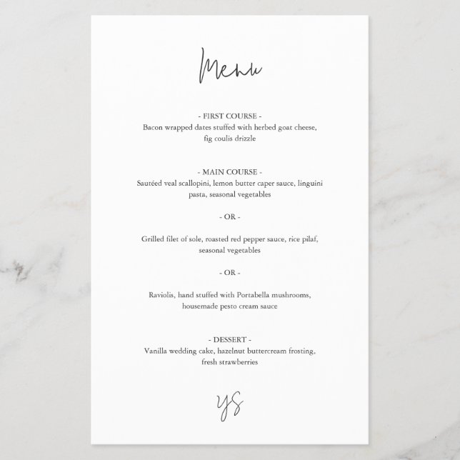 Modern Black and White Chic Wedding Menu Flyer (Front)