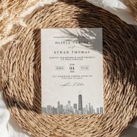 Modern Black and White Chicago Skyline Wedding