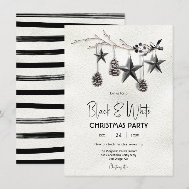 Modern Black and White Christmas Holiday Party Invitation (Front/Back)