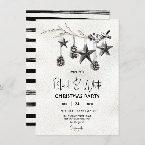 Modern Black and White Christmas Holiday Party Invitation
