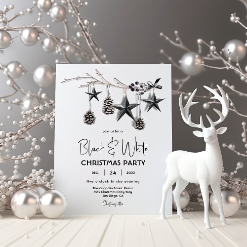 Modern Black and White Christmas Holiday Party Invitation