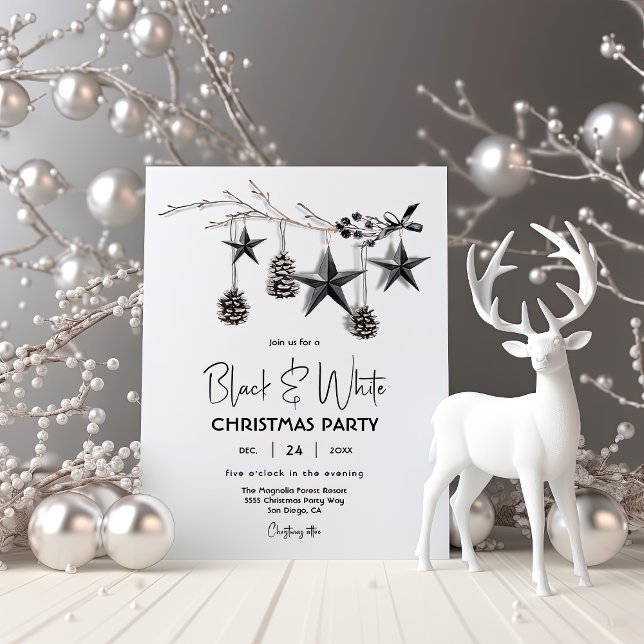 Modern Black and White Christmas Holiday Party Invitation (Creator Uploaded)