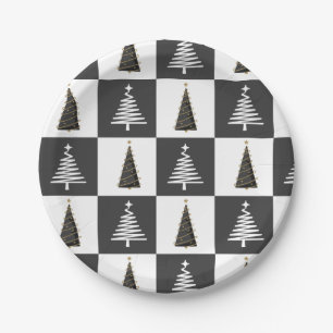 Modern Black and White Christmas Paper Plates