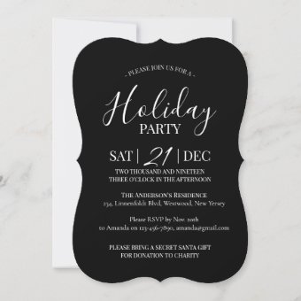 Modern black and white Christmas party invitation | Zazzle