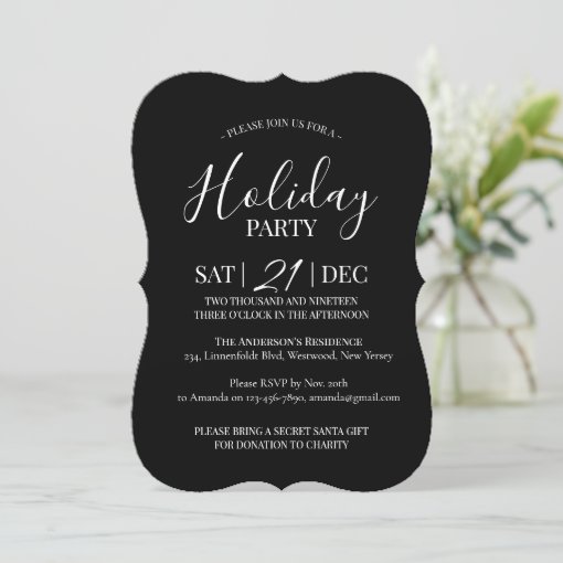 Modern black and white Christmas party invitation | Zazzle