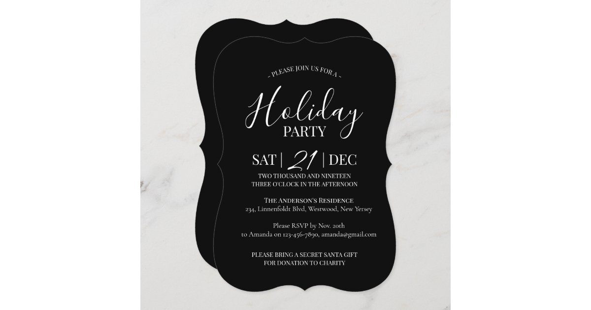 Modern black and white Christmas party invitation | Zazzle