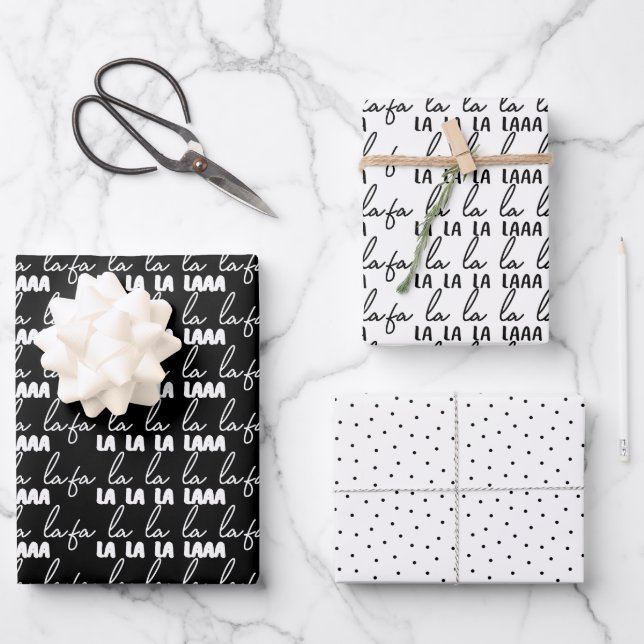 Modern Black and White Christmas Pattern Family Wrapping Paper Sheets (Front)