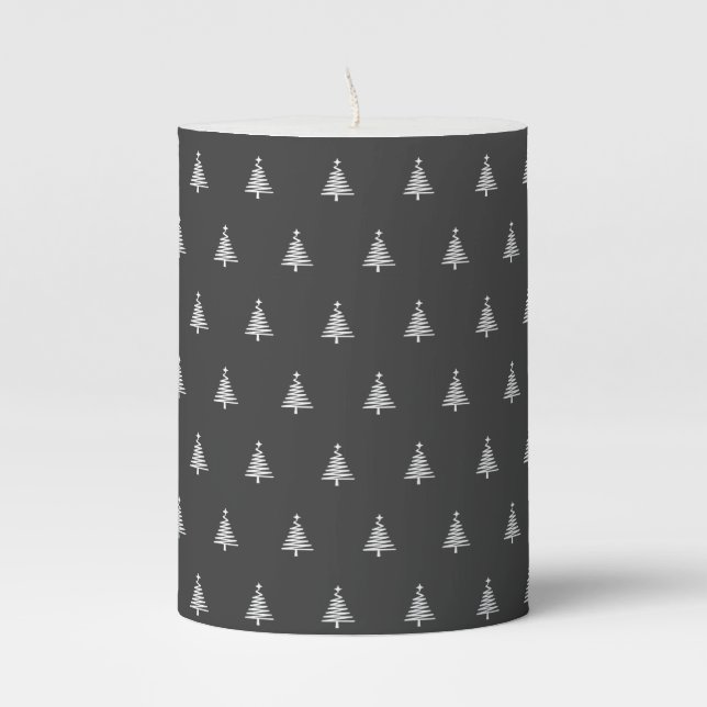 Modern Black and White Christmas Pillar Candle (Front)