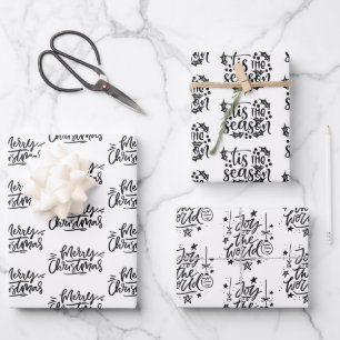 Modern Black and White Christmas Quotes Gift Wrapping Paper Sheets