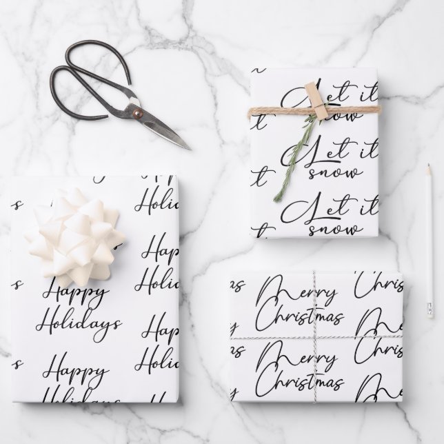 Modern Black and White Christmas Quotes  Wrapping Paper Sheets (Front)
