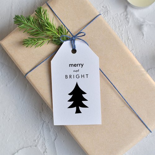 Modern Black and White Christmas Tree and Dots Gift Tags