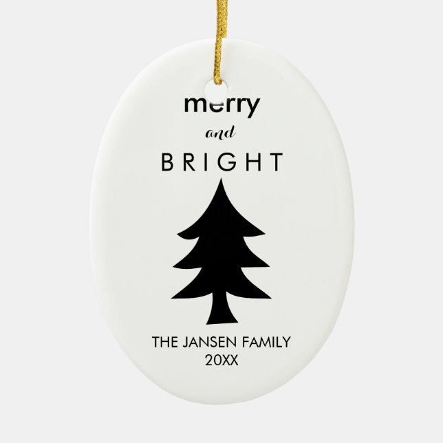 Modern Black and White Christmas Tree Ceramic Ornament (Front)