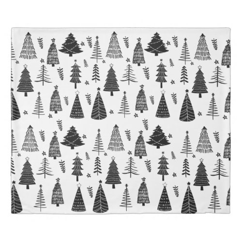 Modern Black and White Christmas Tree   Duvet Cover