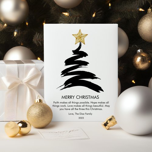 Modern Black and White Christmas Tree Flat Holiday Card