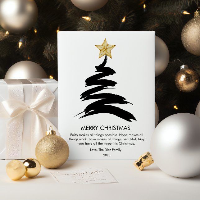 Modern Black and White Christmas Tree Flat Holiday Card (Creator Uploaded)