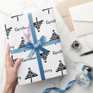 Modern Black and White Christmas Tree Holiday Wrapping Paper