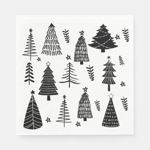 Modern Black and White Christmas Tree  Napkins