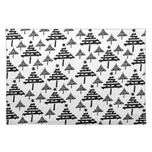 Modern Black and White Christmas Tree Pattern Cloth Placemat