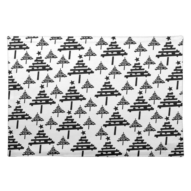 Modern Black and White Christmas Tree Pattern Cloth Placemat (Front)