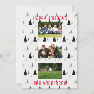 Modern Black and White Christmas Tree Pattern Holiday Card