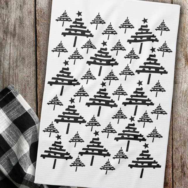 Modern Black and White Christmas Tree Pattern Kitchen Towel (Creator Uploaded)