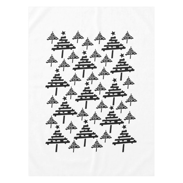 Modern Black and White Christmas Tree Pattern  Tablecloth (Front)