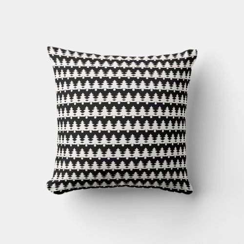 Modern Black And White Christmas Tree Pattern Throw Pillow