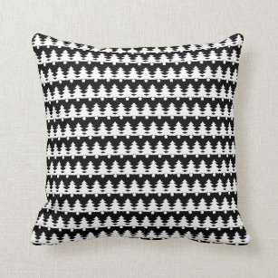 Modern Black And White Christmas Tree Pattern Throw Pillow