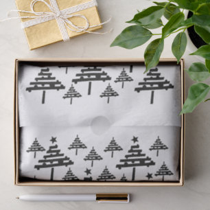 Modern Black and White Christmas Tree Pattern Tissue Paper