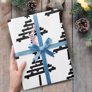 Modern Black and White Christmas Tree Pattern Wrapping Paper