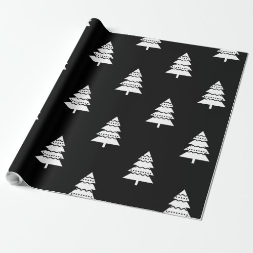 Modern Black and White Christmas Tree Pattern Wrapping Paper