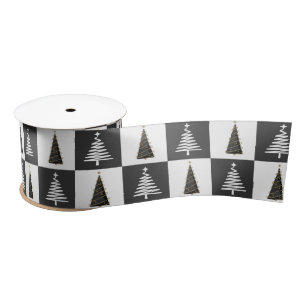 Modern Black and White Christmas tree Ribbon