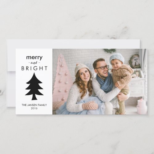 Modern Black and White Christmas Tree with Photo Holiday Card