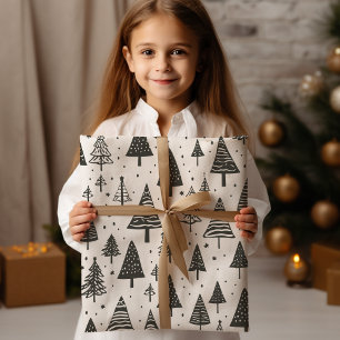 Modern Black And White Christmas Tree Wrapping Paper Sheets
