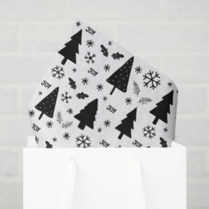 Modern Black and White Christmas Trees Holiday Tissue Paper