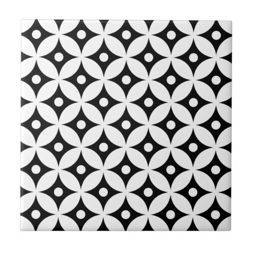 Modern Black and White Circle Polka Dots Pattern Ceramic Tile