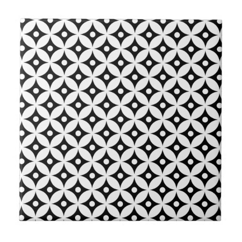 Modern Black and White Circle Polka Dots Pattern Tile