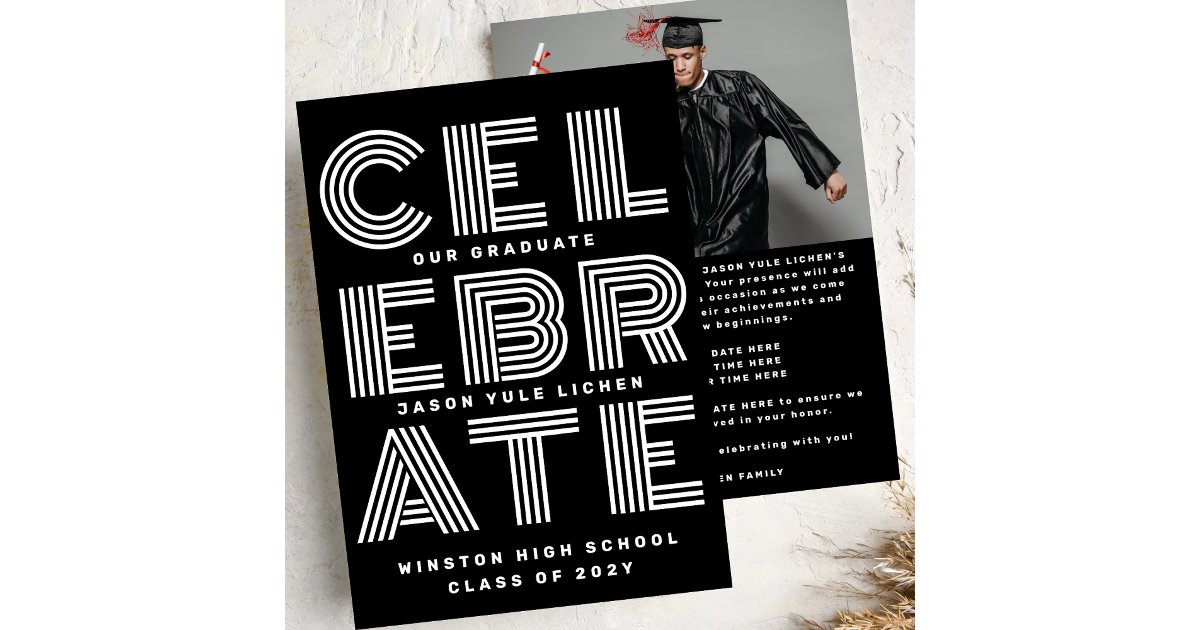 MODERN BLACK AND WHITE | Class of 2024 GRAD PARTY Invitation | Zazzle
