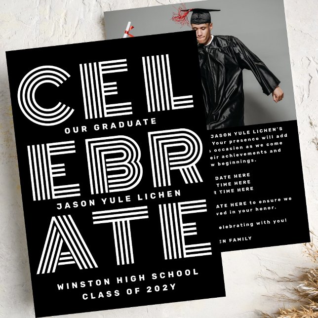 MODERN BLACK AND WHITE | Class of 2024 GRAD PARTY  Invitation (Creator Uploaded)