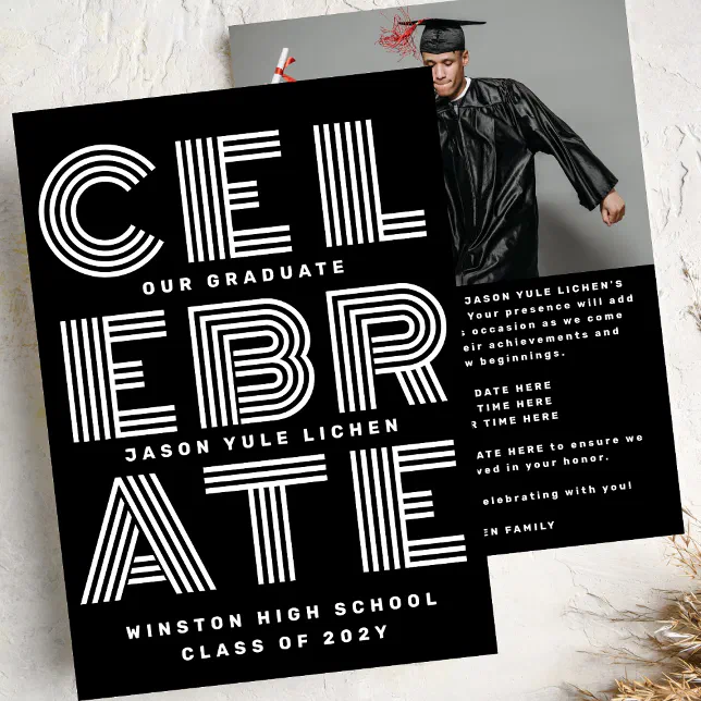 MODERN BLACK AND WHITE | Class of 2024 GRAD PARTY Invitation | Zazzle
