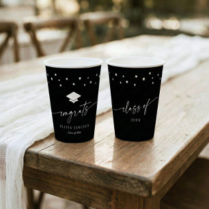 Modern Black and White Class of 2026 Graduation Paper Cups