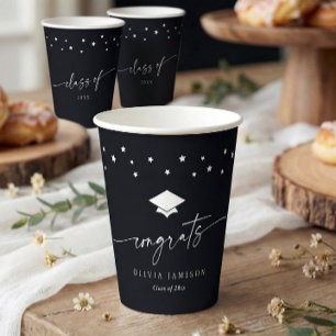 Modern Black and White Class of 2026 Graduation Paper Cups