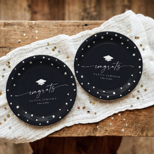 Modern Black and White Class of 2026 Graduation Paper Plates