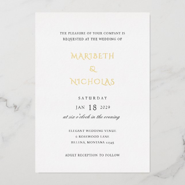 Modern Black and White Classy Wedding Foil Invitation (Front)
