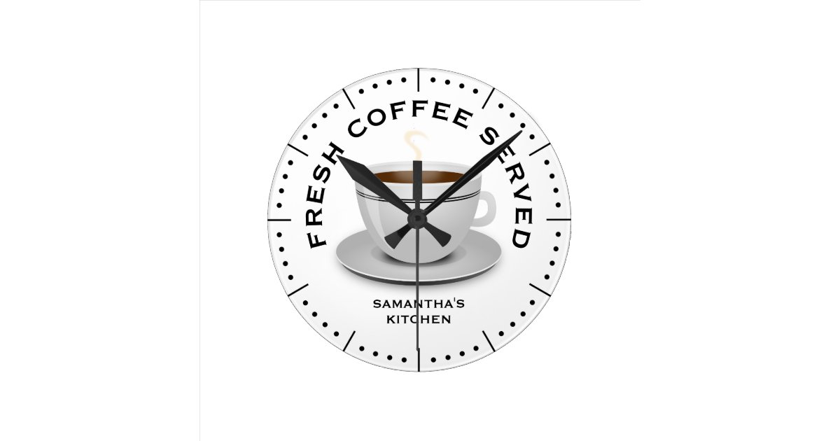 Modern Black And White Coffee Theme Kitchen Round Clock
