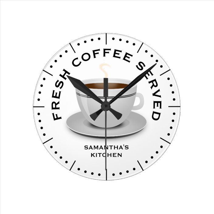 Modern Black And White Coffee Theme Kitchen Round Clock