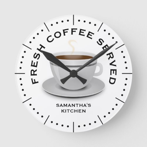 Modern Black And White Coffee Theme Kitchen Round Clock