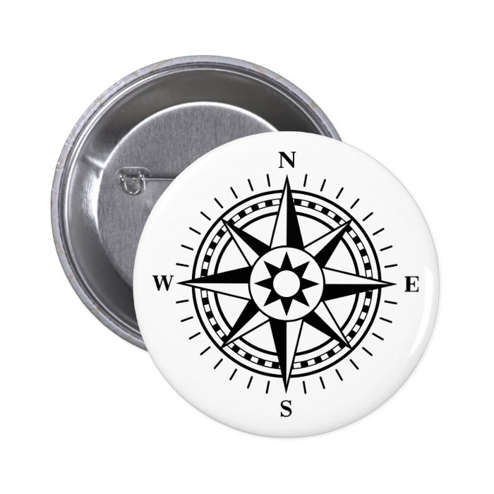 Modern black and white compass rose button / badge