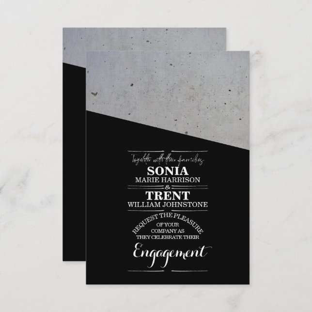 Modern Black and White Concrete Engagement Invitation (Front/Back)